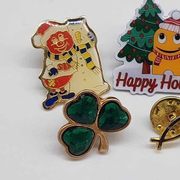 Set Of 6 Assorted Holiday & Seasonal Lapel Pins Snowflake Shamrock Snowman Tree - Picture 2 of 5